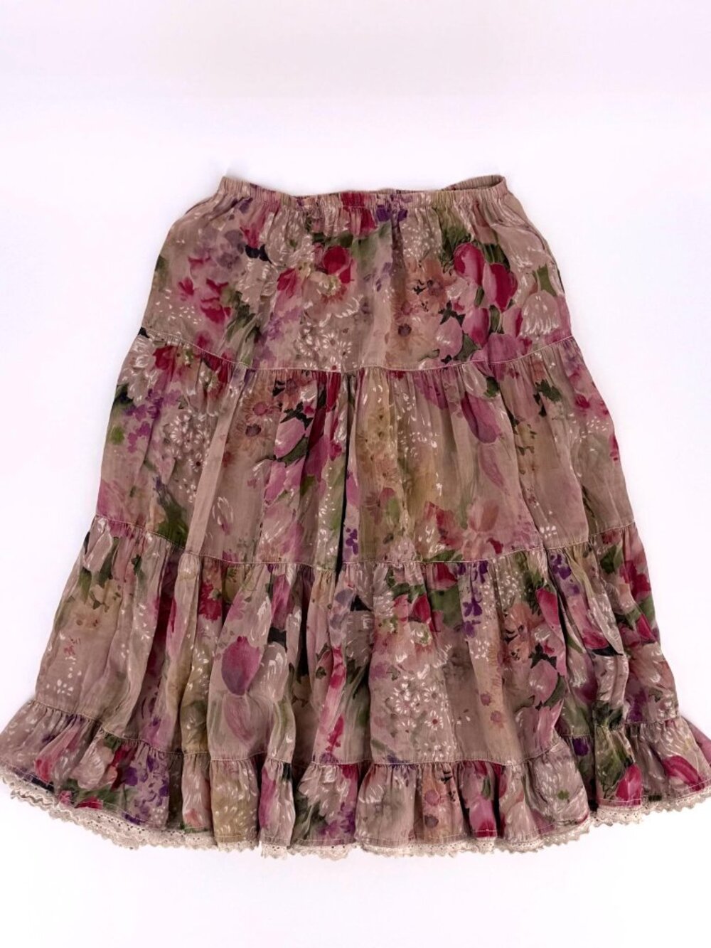 Tianello Boho Floral Skirt Vintage Tiered Peasant USA